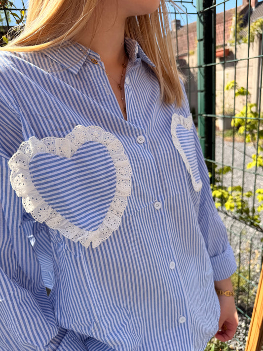 Chemise rayée cœur blanc
