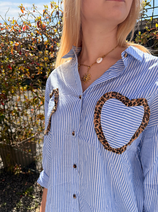 Chemise rayée cœur léopard