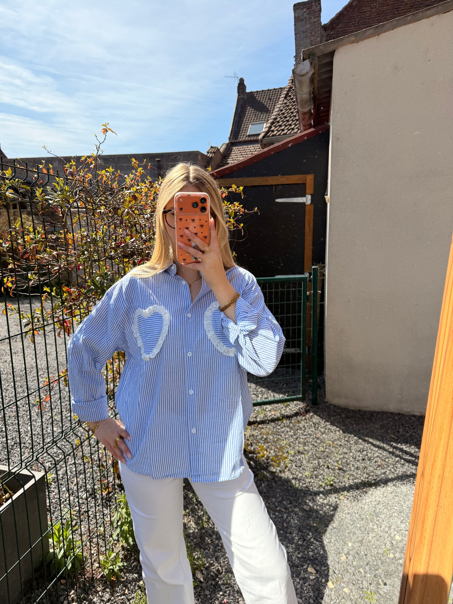 Chemise rayée cœur blanc